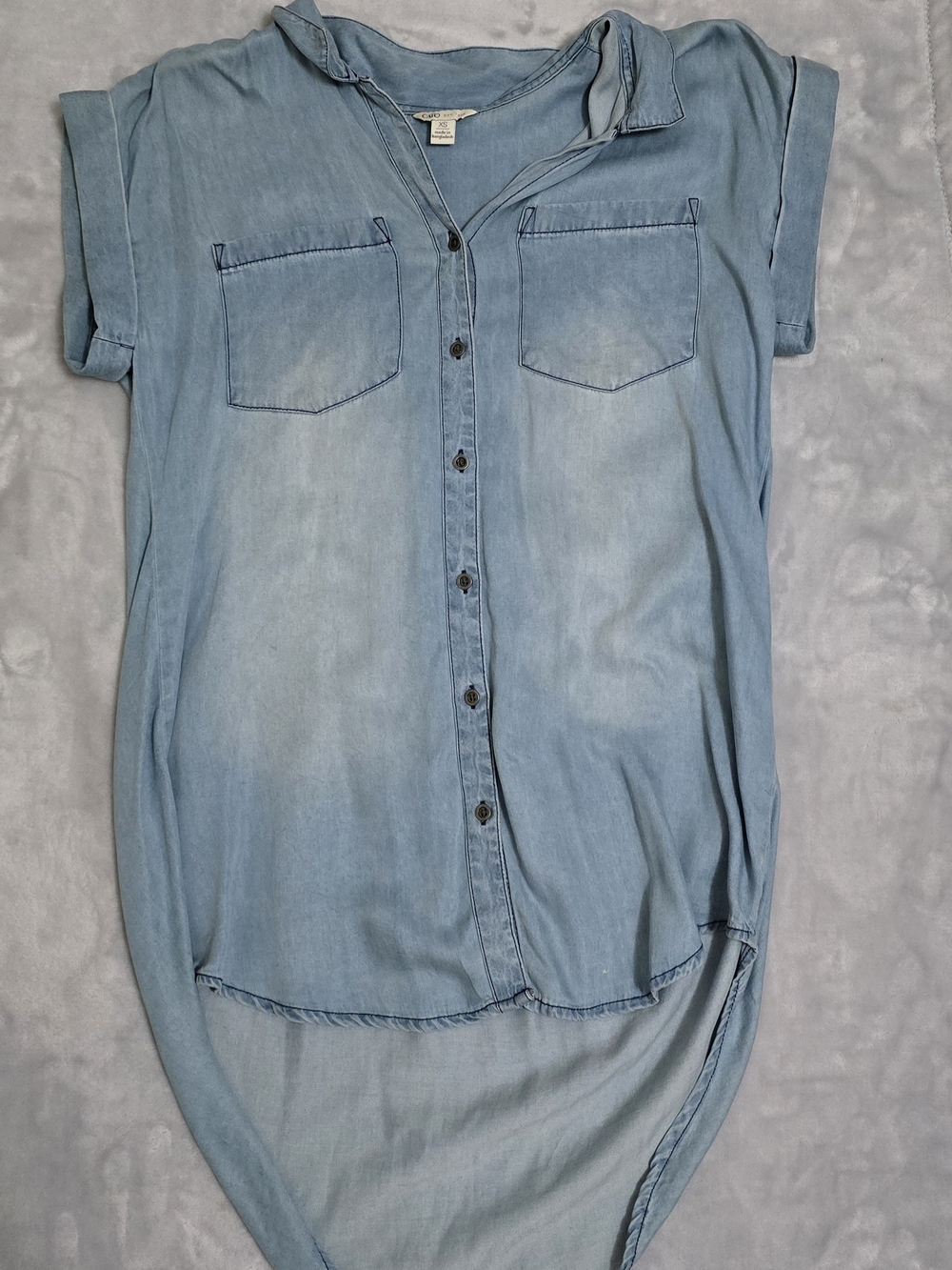 Light Blue Womens Denim Button-Up Tunic